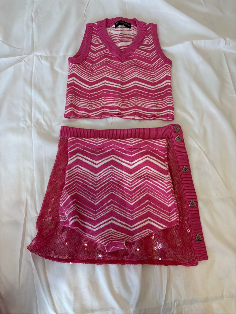 Finesse Hot Pink & White Chevron Knit Tank and Skirt Costume Set